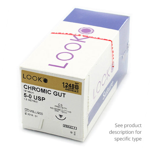 Look 1242B Chromic Gut Absorbable Reverse Cutting Sutures C1 6/0 12 Look 1242B Chromic Gut Absorbable Reverse Cutting Sutures C1 6/0 12